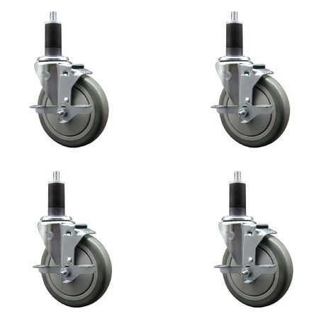 Service Caster 5'' Gray Poly Swivel 1-1/4'' Expanding Stem Caster Set with Brake, 4PK SCC-EX20S514-PPUB-TLB-114-4